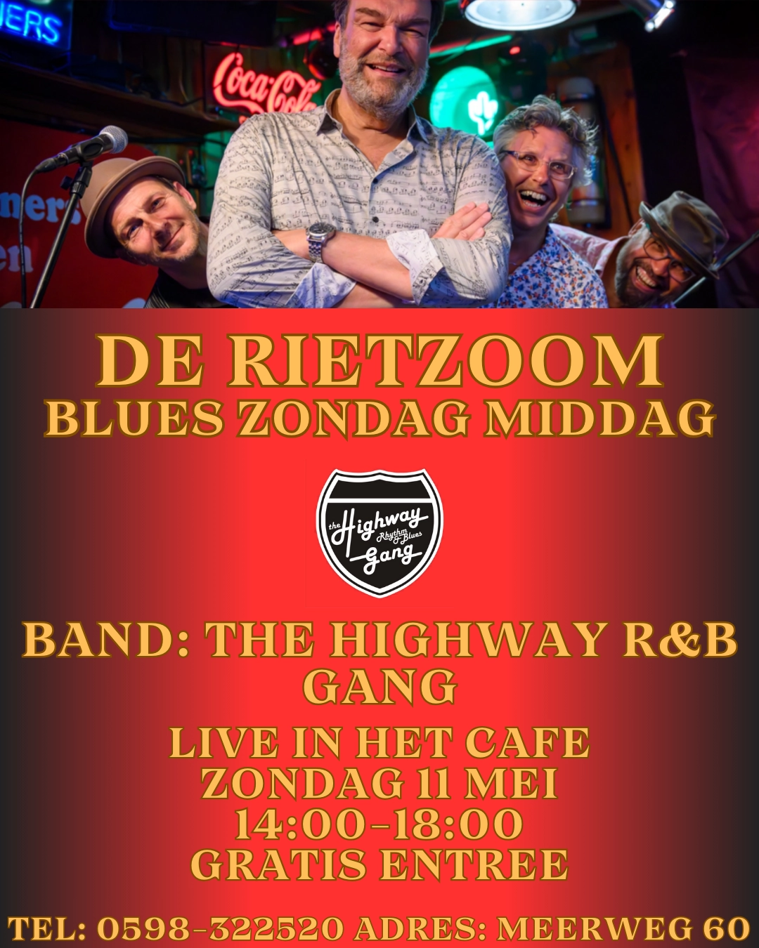 The Highway Rhythm & Blues Gang komt optreden in onze gezellige bruin café. De band speelt diverse bluesstijlen met een knipoog naar de Bluesrock en de Chicago Blues.