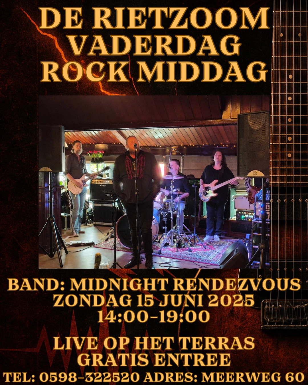 Dé 70s & 80s party rockband uit Assen blaast je omver met scheurende gitaren en iconische classics!
Kom dansen, luisteren en genieten van Premium Fueled Rock Classics met Paulus aan de mic!
Mis dit muzikale feestje niet - laat je verrassen